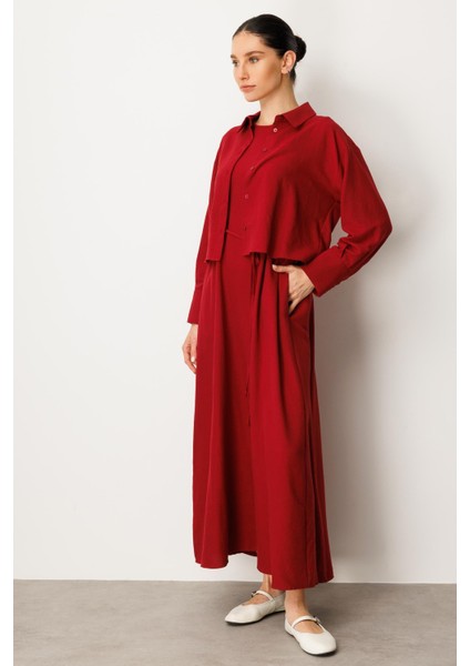 Aller Üst Beden ve Jile Iç Kombin Ipekçe Elbise Ferace-Bordo modelleri