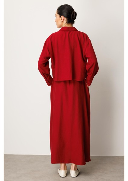 Aller Üst Beden ve Jile Iç Kombin Ipekçe Elbise Ferace-Bordo indirimleri