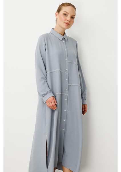 Chooban Dikiş Detaylı Ipekçe Kumaş Konforlu Kap Ferace-Gri fiyatları