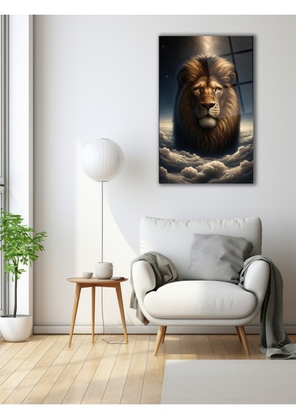 Bulutların Üstünde Aslan Cam Tablo