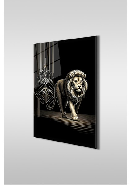 Dekoratif Aslan Dikey Cam Tablo