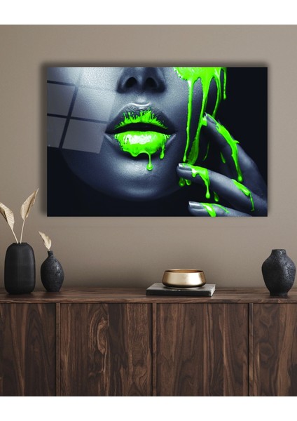 Yeşil Dudak Afrikalı Kadın Cam Tablo modelleri