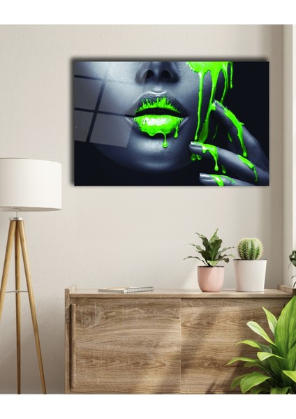 Yeşil Dudak Afrikalı Kadın Cam Tablo fırsatları