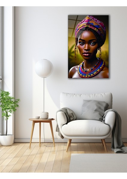 Geleneksel Afrikalı Kadın Cam Tablo