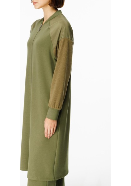 Mix Garni Detaylı Örme Kap Ferace-Haki