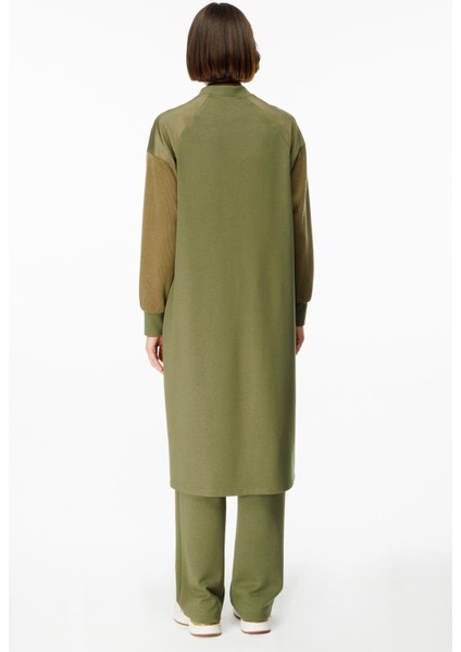 Mix Garni Detaylı Örme Kap Ferace-Haki