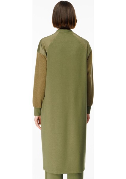 Mix Garni Detaylı Örme Kap Ferace-Haki