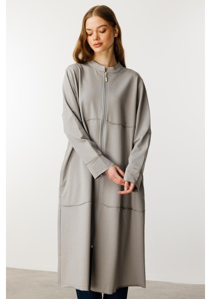 Fully Pamuk Karışımlı Ince Örme Spor Kap/ Ferace-Gri