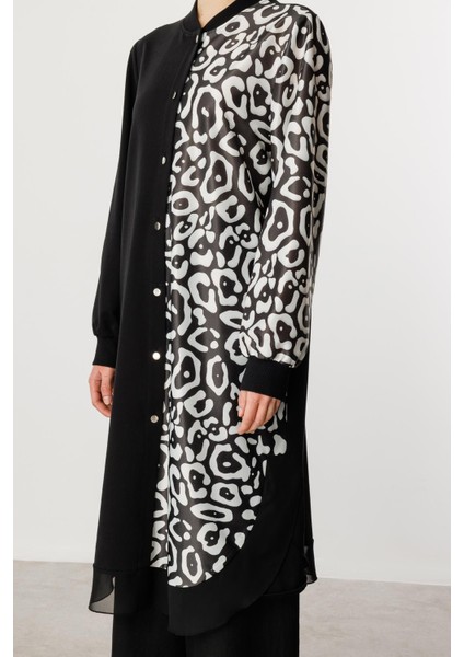 Soho Desen Örme Şifon Karışım Modern Kap Tunik-Siyah modelleri