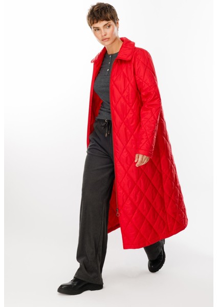 Paris Hafif Elyaf Yalıtımlı Baharlık Trençkot Kap Kaban-Kırmızı