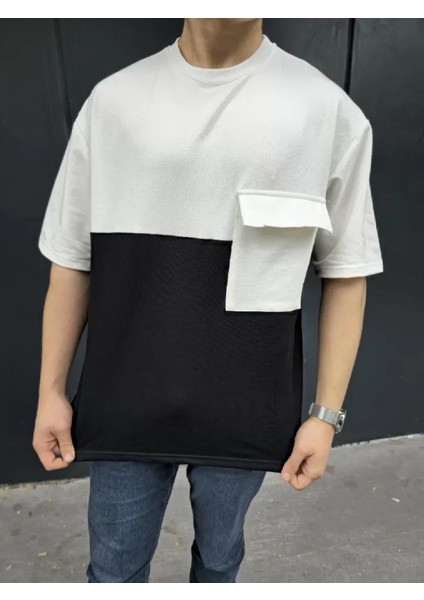 Unisex Torba Cep Detaylı Parçalı Tshirt