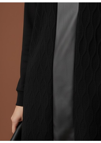 Kadın Kendinden Desenli Deri Detaylı Triko Üst Düzey Tesettür Tunik modelleri