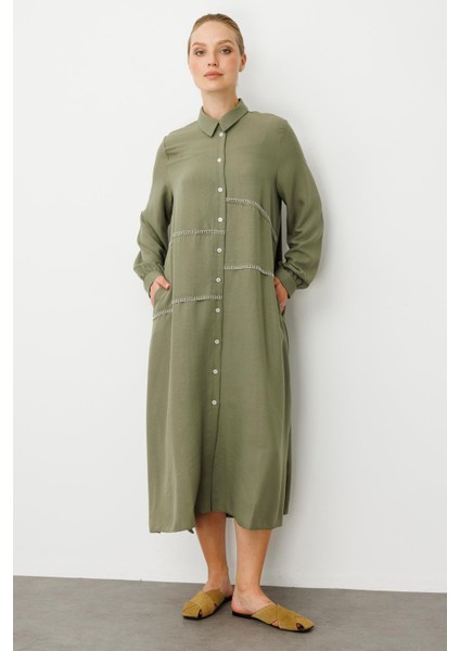 Chooban Dikiş Detaylı Ipekçe Kumaş Konforlu Kap Ferace-Haki fiyatları