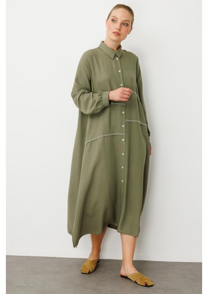 Chooban Dikiş Detaylı Ipekçe Kumaş Konforlu Kap Ferace-Haki modelleri