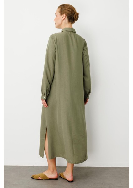 Chooban Dikiş Detaylı Ipekçe Kumaş Konforlu Kap Ferace-Haki fırsatları