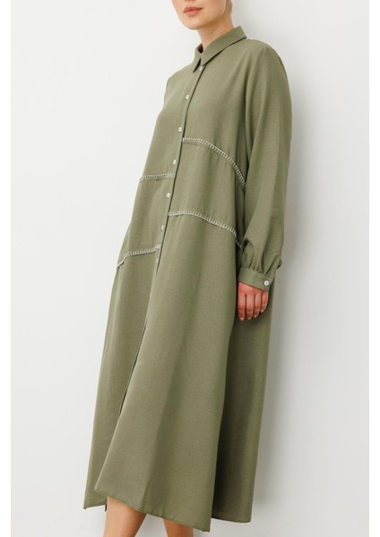 Chooban Dikiş Detaylı Ipekçe Kumaş Konforlu Kap Ferace-Haki indirimleri