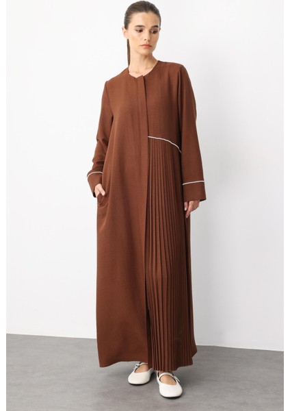 Lcn Pilise Biye Detaylı Ipekçe Doku Hafif Kap-Ferace-Kahve