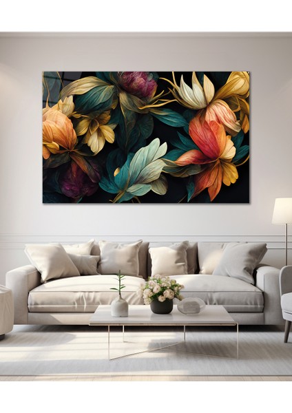 Renkli Yapraklar Cam Tablo Ev Ofis Salon Için Duvar Dekoru Büyük Tablo fiyatları