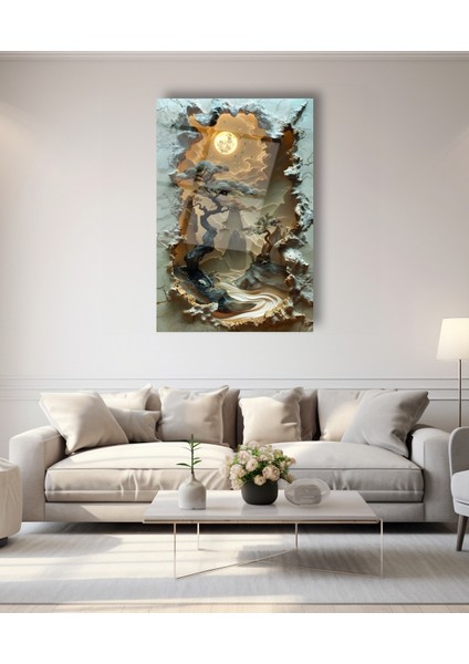 Perspektif Bakış Içinde Bonsai Ağaçları Cam Tablo modelleri