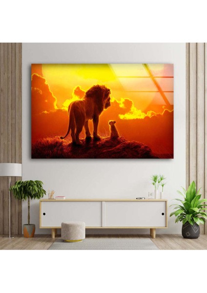 Aslan Temperli Cam Duvar Tablosu