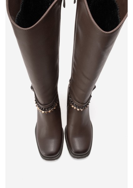 Vıorra Kahverengi Cilt Kayışlı Kadın Kalın Topuklu Çizme indirimleri