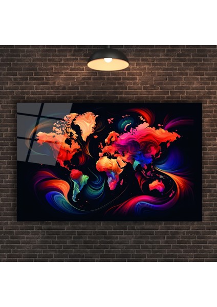 Rengarenk Dünya Haritası Cam Tablo modelleri