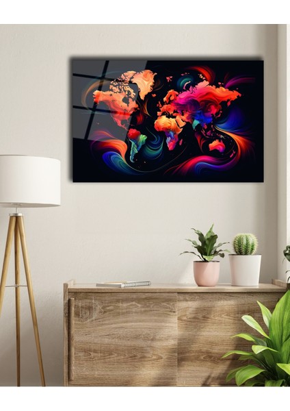 Rengarenk Dünya Haritası Cam Tablo fırsatları