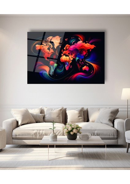 Rengarenk Dünya Haritası Cam Tablo indirimleri