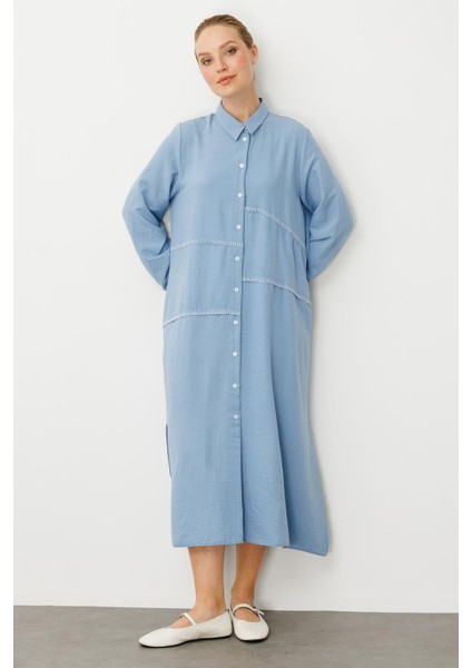 Chooban Dikiş Detaylı Ipekçe Kumaş Konforlu Kap Ferace-Mavi