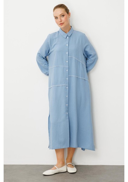 Chooban Dikiş Detaylı Ipekçe Kumaş Konforlu Kap Ferace-Mavi fiyatları
