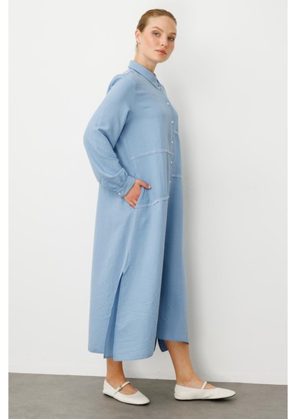 Chooban Dikiş Detaylı Ipekçe Kumaş Konforlu Kap Ferace-Mavi modelleri