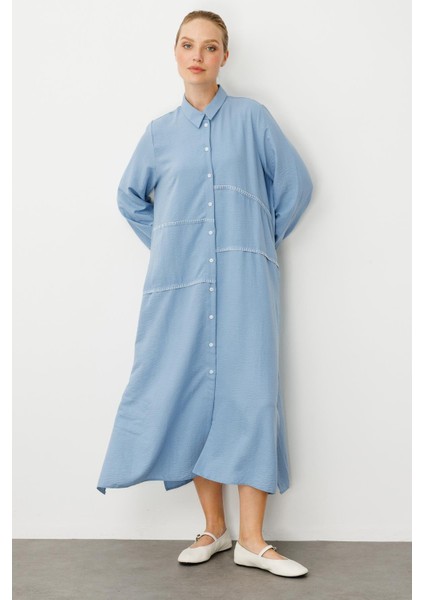 Chooban Dikiş Detaylı Ipekçe Kumaş Konforlu Kap Ferace-Mavi fırsatları