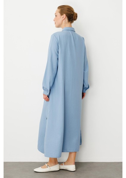 Chooban Dikiş Detaylı Ipekçe Kumaş Konforlu Kap Ferace-Mavi