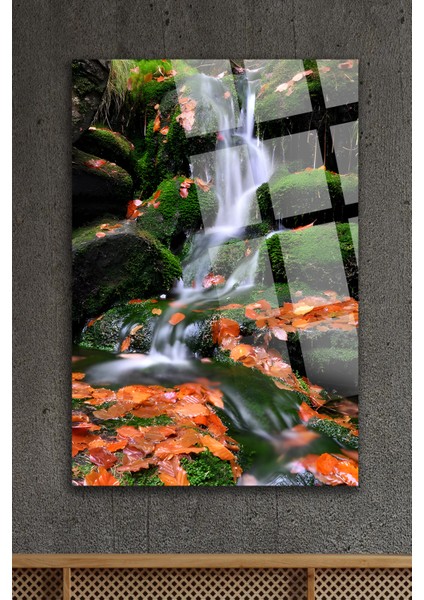 Sonbahar ve Şelale Kırılmaz Cam Tablo, Ev ve Ofis Hediyesi Yüksek Çözünürlüklü 4mm Cam Tablo