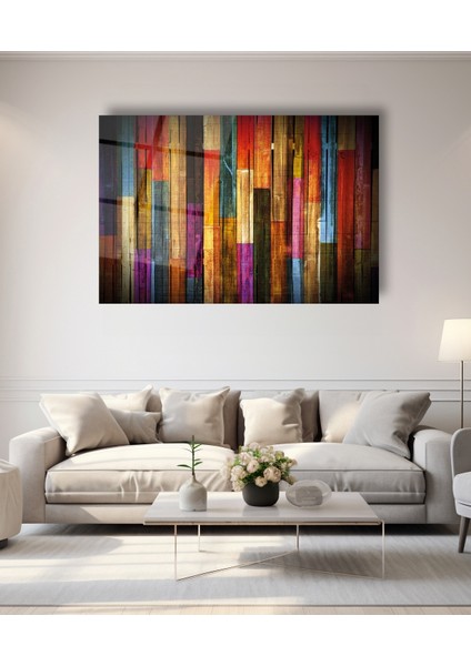 Renkli Ahşap Soyut Cam Tablo