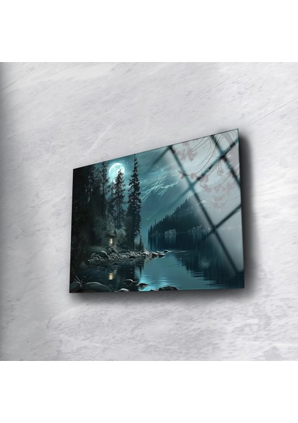 Gece Manzarası Cam Tablo , Salon Duvar Dekoru , Temperli Cam Üzeri Baskı , Asılmaya Hazır, Ev Dekoru