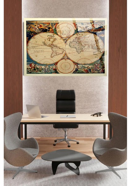 Eski Dünya Haritası Ofis, Ev Için Harita 4mm Kırılmaz Temperli Yüksek Çözünürlüklü Cam Tablo fiyatları