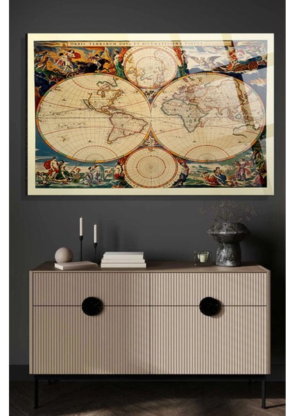 Eski Dünya Haritası Ofis, Ev Için Harita 4mm Kırılmaz Temperli Yüksek Çözünürlüklü Cam Tablo fırsatları