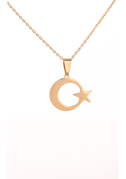Altın Renk Ay Yıldız Çelik Kolye Kararmaz Paslanmaz Çelik Anlamlı ve Şık (Unisex) fiyatları