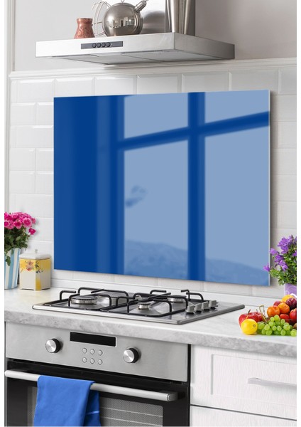 Premium Mutfak Cam Ocak Arkası Koruyucu Tezgah Ankastre Arkası Koruyucu | Lacivert