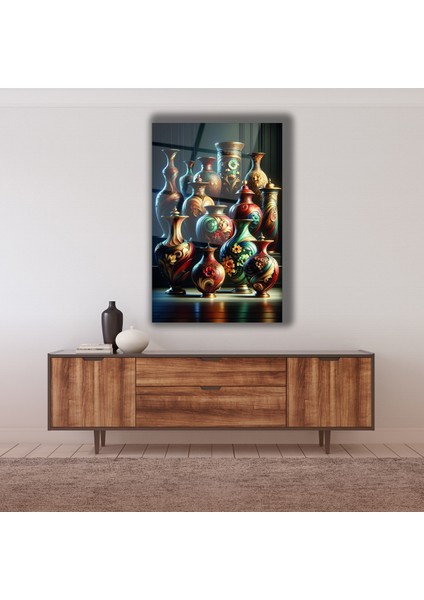 Vazoda Gökkuşağı Senfonisi Cam Tablo