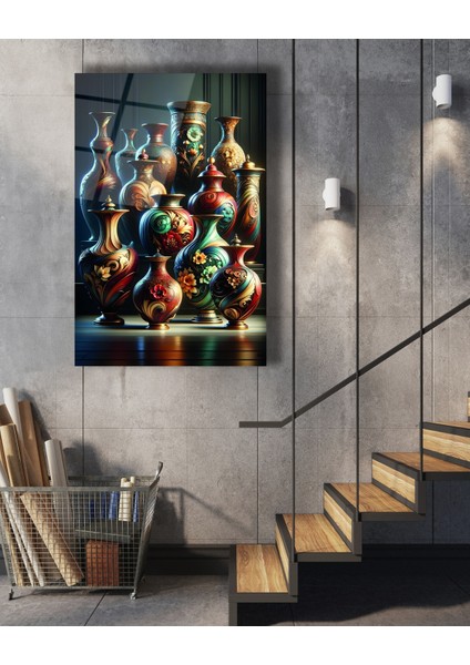 Vazoda Gökkuşağı Senfonisi Cam Tablo fiyatları