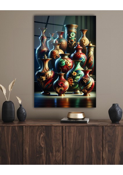 Vazoda Gökkuşağı Senfonisi Cam Tablo modelleri