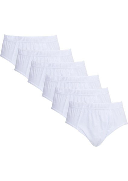 Erkek 6'lı Paket Lastikli %100 Pamuk Beyaz Slip Külot
