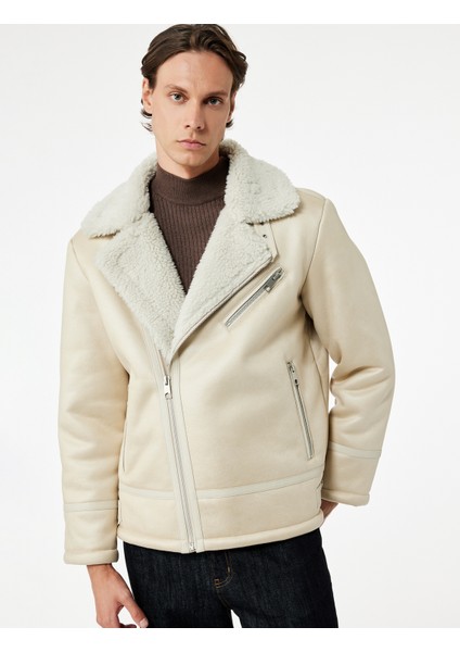 Fermuarlı Cep Detaylı Slim Fit Peluş Yaka Kışlık Suni Deri Ceket modelleri
