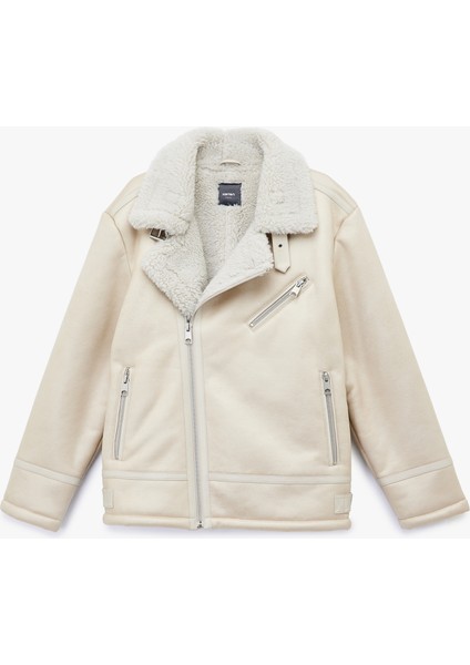 Fermuarlı Cep Detaylı Slim Fit Peluş Yaka Kışlık Suni Deri Ceket fırsatları