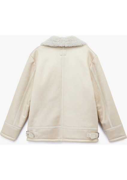 Fermuarlı Cep Detaylı Slim Fit Peluş Yaka Kışlık Suni Deri Ceket indirimleri