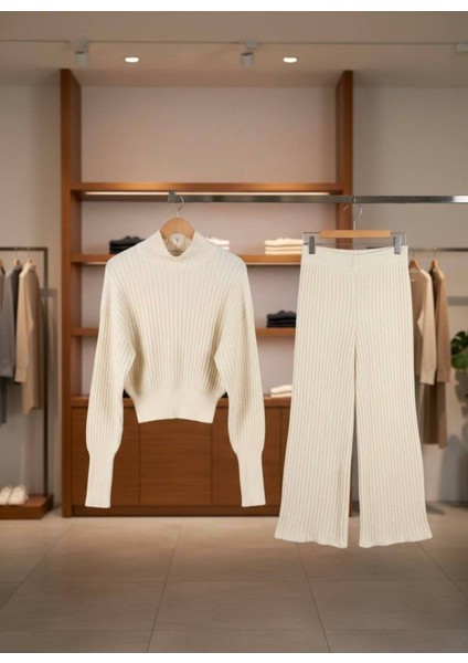 Kadın Bisiklet Yaka Çoban Dikişli Örgü Crop Kazak Pantolon Triko fırsatları