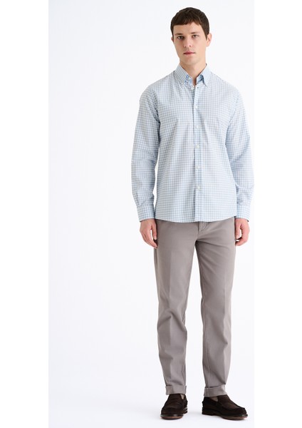 Erkek Mavi Cooper Fit Düğmeli Yaka Ekoseli Spor Gömlek fiyatları