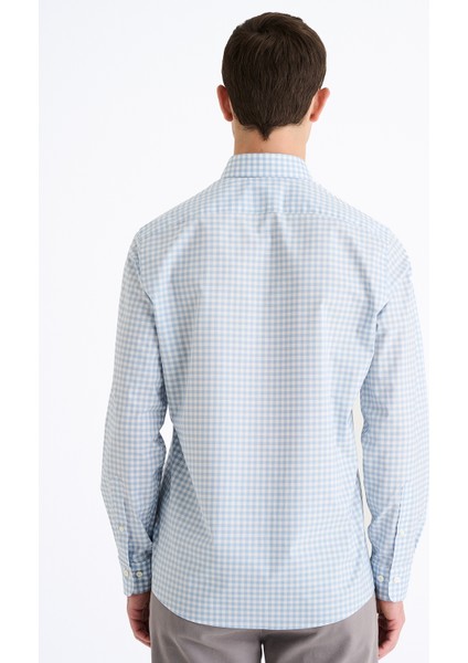 Erkek Mavi Cooper Fit Düğmeli Yaka Ekoseli Spor Gömlek fırsatları